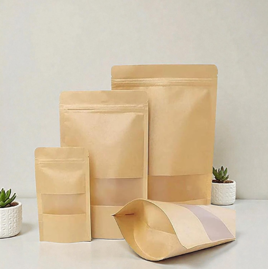 Kraft Flat Bottom Resealable Pouches X Small (With Window)