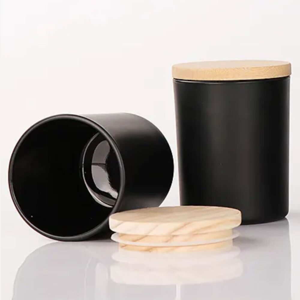 Matt Black Glass Candle Jar + Bamboo Lid 150ml