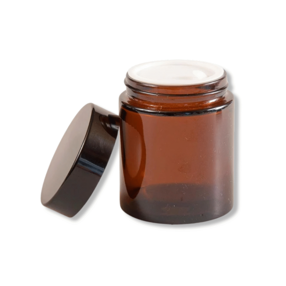 100g Amber Glass Jar with Black Lid and Inner Lid Shive Complete