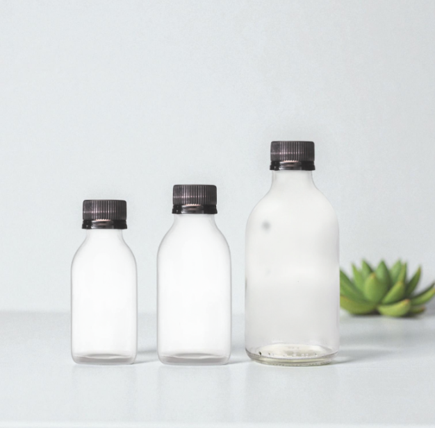 Flint Clear Glass Bottles with Black Caps