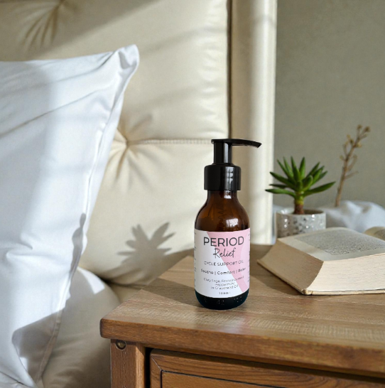 Period Relief cycle support oil with clary sage frankincense and peppermint essential oils in grapeseed oil 100ml