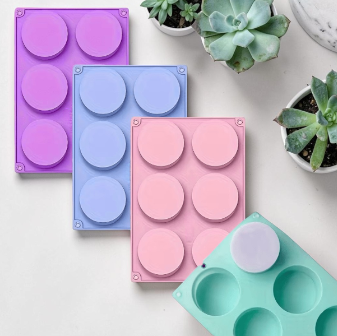 6-Cavity Round Cake Silicone Soap & Candle Mould Each