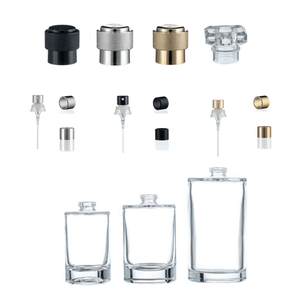 Perfume Bottle Clear Glass Squat + Self crimp + Cap