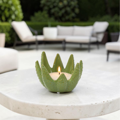 Aloe Green Candle Holder with 200g White Candle Sand