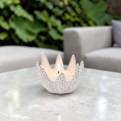 Aloe White Candle Holder with 200g White Candle Sand